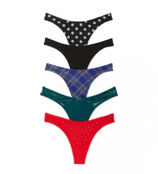 Набор трусиков Victoria's Secret 5-Pack Logo Cotton Thong размер S