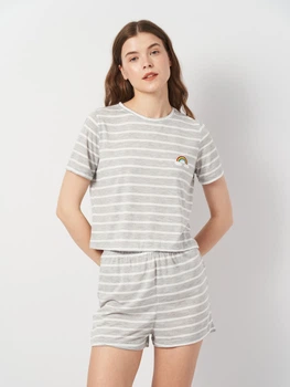 Піжама (футболка + шорти) жіноча з віскози Trendyol THMSS20PT0230 S Grey Marl (8683048217160)