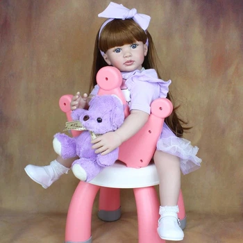 Большая виниловая кукла ручной работы с Медвежонком Reborn Baby Doll с настоящими волосами и большими глазами