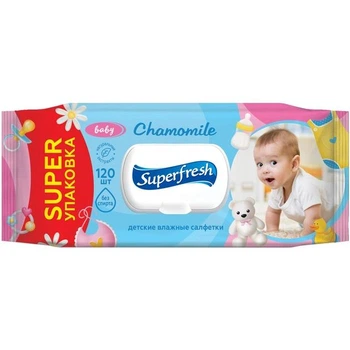 Салфетки вологі Superfresh Baby Chamomile з клапаном 120 шт