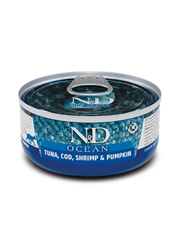 Вологий корм Farmina N&D Grain Free Ocean Cat Tuna, Cod, Shrimp & Pumpkin для котів, беззерновий, з тунцем, креветкою та гарбузом, 70 г х 12 шт