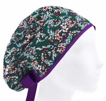 Медицинская шапочка-чепчик женская HeadwearUniverse универсальная принт Цветы на зелёном