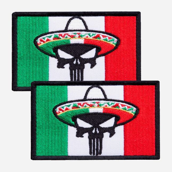 Набор шевронов на липучке IDEIA Череп Карателя Punisher на Флаге Мексики 5 х 8 см 2 шт Зеленый (4820227287376)