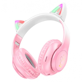 Дитячі бездротові навушники Hoco W42 Cat Ear Bluetooth з котячими вушками та LED підсвічуванням Рожеві з білим