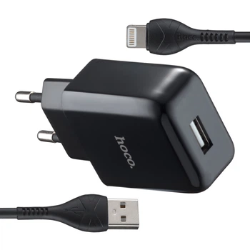 СЗУ Hoco N2 Vigour single port charger Set Lightning (EU) Black
