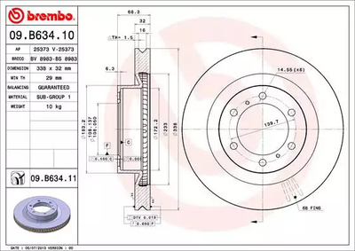 Диск гальмівний LAND CRUISER 150 3.0D-4D 2010-,4.0 V6 VVT-I 2010- передн. (вир-во BREMBO), BREMBO (09B63411)