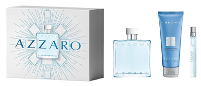 Набір для чоловіків Azzaro Chrome Туалетная вода 100 мл + Шампунь для волосся і тіла 75 мл + мініатюра парфумована вода 10 мл (3614274163612)