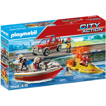 Набір рятувального транспорту Playmobil City Action Пожежний човен + Пожежна машина + Моторний човен 97 деталей (4008789715692)