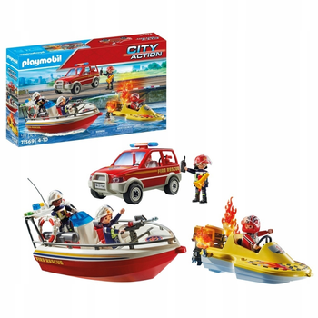 Набір рятувального транспорту Playmobil City Action Пожежний човен + Пожежна машина + Моторний човен 97 деталей (4008789715692)