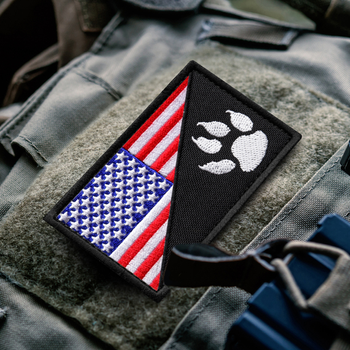Набор шевронов 2 шт с липучкой Флаг США и лапка для служебных собак, K-9, кинологов, кинологическая служба, нашивка, вышитый патч