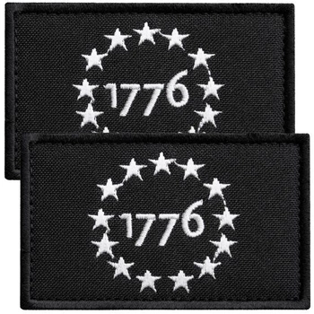 Набор Шеврон 2 шт тактический США 1776 Патриот, военная вышитая аппликация, нашивка с липучкой - белый и черный