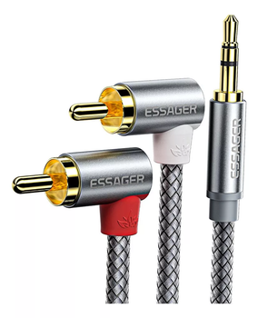 Кабель аудіо Essager 3.5 mm to 2RCA кутовий стереорозгалужувач 1 м Grey (EYPWT-MY0G-P)