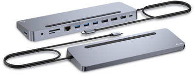 USB-хаб i-Tec USB-C Metal Ergonomic 3x 4K Display Docking Station + Power Delivery 100 W Grey (C31FLAT2PDPRO)