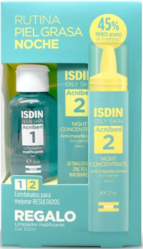 Набір для догляду за обличчям Isdin Acniben Нічна сироватка 27 мл + Гель для вмивання обличчя 50 мл (8429420269569)