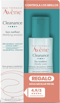 Zestaw do pielęgnacji twarzy Avene Cleanance Anti-shine Routine Emulsja matująca 40 ml + Woda micelarna 100 ml (3282779377225)