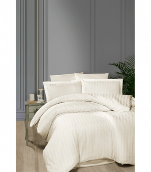 Комплект постельного белья Satin Cotton First Choice - First Choice - S-363 Broad Line Cream - Евро - Кремовый