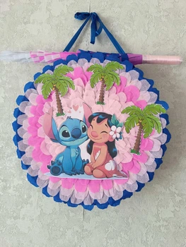 Піньята Ліло і Стіч "Lilo & Stitch" синьо-рожева 38*38*10 + палиця для розбиття