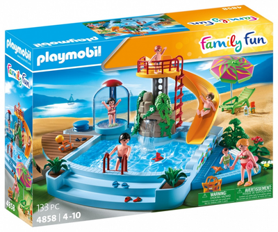 Zestaw do zabawy z figurkami Playmobil Family Fun Open Air Pool with Slide 133 elementa (4008789048585)