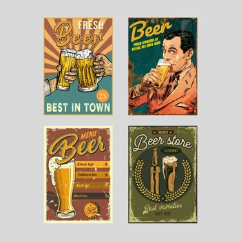 Набір вінтажних пивних постерів / 4 шт / пивний плакат / beer vintage poster