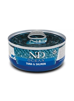 Вологий корм Farmina N&D Grain Free Ocean Cat Tuna & Salmon для котів, беззерновий, з тунцем та лососем, 70 г х 12 шт