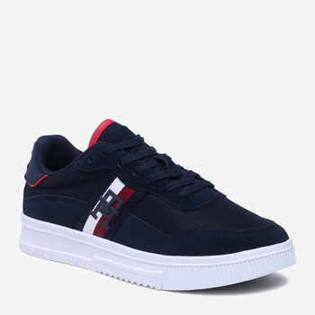 Sneakersy męskie skórzane na platformie do kostki Tommy Hilfiger FM0FM04585-DW5 45 Niebieskie (8720644267486)