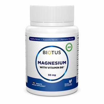 Магній и вітамін В6, Magnesium with Vitamin B6, Biotus, 100 таблеток (BIO-530210)