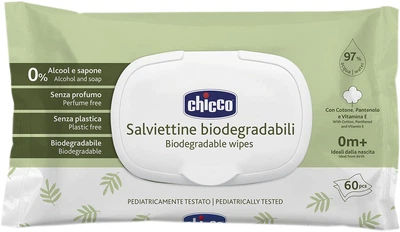 Вологі серветки Chicco Біорозкладні з пантенолом та вітаміном Е 60 шт (12050.70)