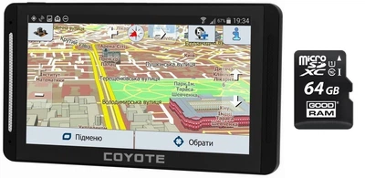 GPS Навигатор Видеорегистратор COYOTE&nbsp;940 DVR Double Hector PRO 1gb 16gb с картами для грузового и легкового транспорта + MicroSD карта памяти 64GB