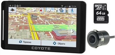 GPS навигатор видеорегистратор COYOTE&nbsp;940 DVR Double Hector PRO 1gb 16gb с картами для грузового и легкового транспорта + Камера заднего вида + Карта памяти 64Gb MicroSD