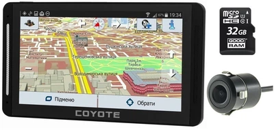 GPS навигатор с видеорегистратором COYOTE&nbsp;940 DVR Double Hector PRO 1gb 16gb Андроид с картами для грузового и легкового транспорта + Камера заднего вида + Карта памяти 32Gb MicroSD