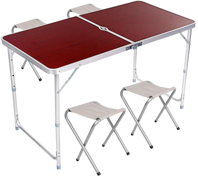 Раскладной стол чемодан с 4 стульями Ason Folding Table для пикника рыбалки дачи 120х60 см Коричневый (63026)