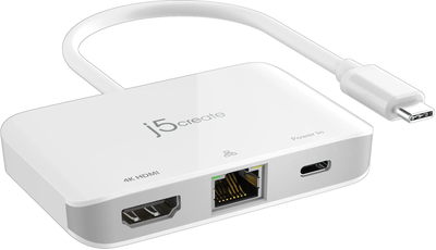 Adapter J5create JCA351 USB-C to 4K HDMI Ethernet Adapter White (JCA351-N)