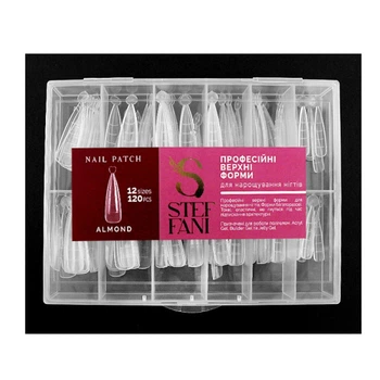 Верхние формы для наращивания ногтей Steffani Nail Patch Almond миндаль с разметкой прозрачные 120 шт