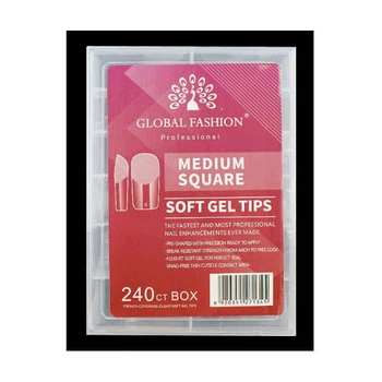 Типсы гелевые для наращивания ногтей Global Fashion Soft Gel Tips Medium Square 240 шт квадрат