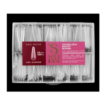 Верхние формы для наращивания ногтей Steffani Nail Patch Arc Almond арочный миндаль с разметкой прозрачные 120 шт