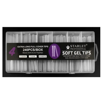 Типсы гелевые для наращивания ногтей Starlet Professional Soft Gel Tips 4 240 шт экстра длинный арочный квадрат прозрачные