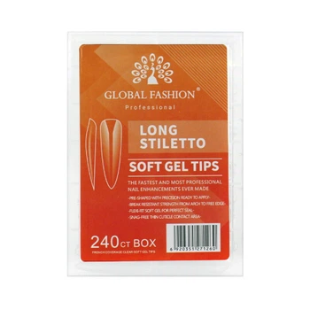 Типсы гелевые для наращивания ногтей Global Fashion Soft Gel Tips Long Stiletto 240 шт стилет