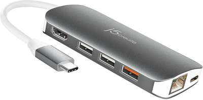 USB Hub J5create JCD383 USB-C 9 in 1 Silver (JCD383-N)