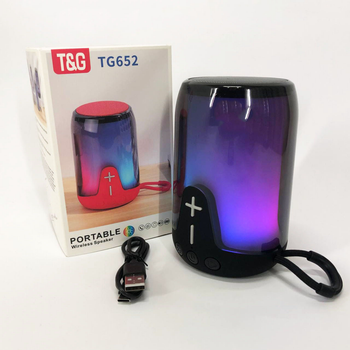 Портативна колонка TG652 5W з RGB підсвічуванням та ремінцем, акумуляторна колонка для музики. Колір: чорний(ws53622-2)(WB)