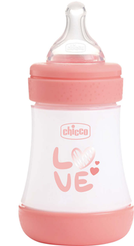 Butelka do karmienia Chicco Perfect 5 Love plastikowa z silikonowym smoczkiem 0+ mies. 150 ml Różowa (20211.11.40)