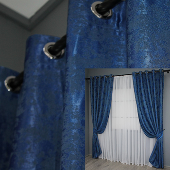 Комплект штор на люверсах VR-Textil Жакард Sultan XO №1149ш Синій 150х250 см 2 шт (37-0091)