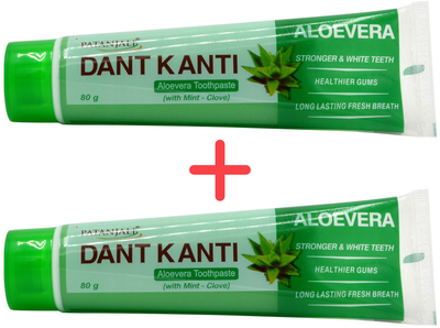 Упаковка зубной пасты Patanjali Ayurved Dant Kanti Алоэ вера 80 г х 2 шт (8904109464867)