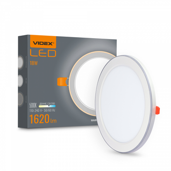 Светильник встраиваемый светодиодный с декоративной подсветкой VIDEX DL4R 18W+6W 5000K+2700K 220V белый