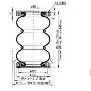 Пневмоподушка RP 3B-130 (аналог Rubena 130x3) в сборе