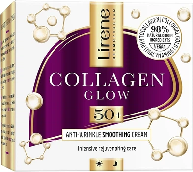 Розгладжуючий крем для обличчя проти зморшок 50+ - Lirene Collagen Glow Anti-Wrinkle Smoothing Cream 50ml (1284254-140752)