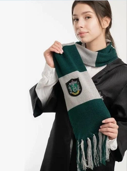 Шарф факультета Слизерин Slytherin из Гарри Поттера с бахромой Серый с зелёным 200х20 см (90007)