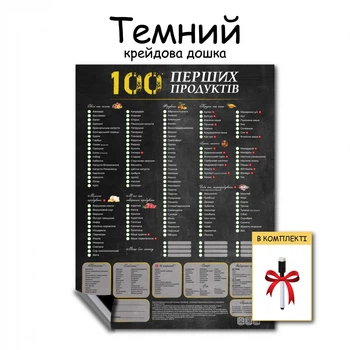 Магніт 100 перших продуктів планер прикорму схема годування блв пюре алергени перші продукти малюка на прикорм з 6 місяців темний крейдова дошка 30 х 40 см + маркер
