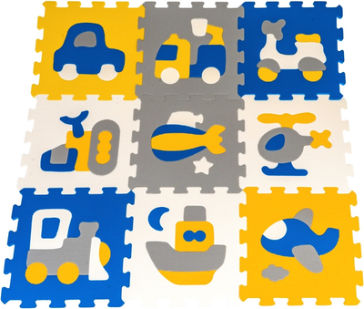 Розвиваючий килимок Roger Puzzle Vehicles Machines Assembling 3D Figures 9 елементів (5903864958539)