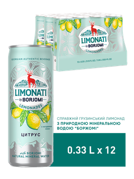 Упаковка сильногазованого лимонаду Borjomi Limonati Цитрус 0,33 л х 12 банок
