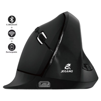 Мишка комп'ютерна бездротова вертикальна JEQANG JW-583 Bluetooth BT3.0 BT5.2 з вбудованим акумулятором Black